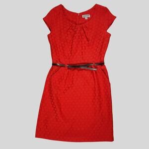 Shift Dress Crimson Red Polka Dot Belted Pockets Shelby & Palmer Midi Size 8 NWT